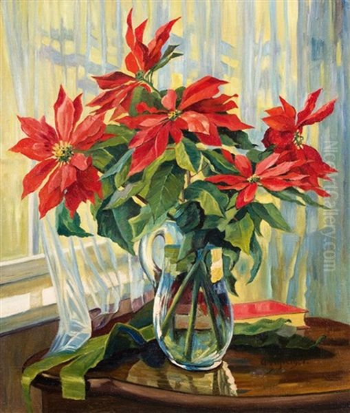 Weihnachtsstern In Glaskrug Oil Painting by Anna Gasteiger