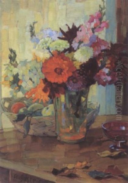 Herbstblumen Mit Obstkorb Oil Painting by Anna Gasteiger