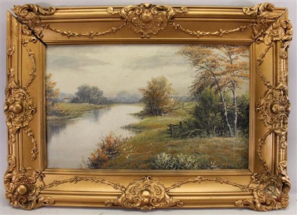 Painting Of A River Landscape Oil Painting by Edwin Gates