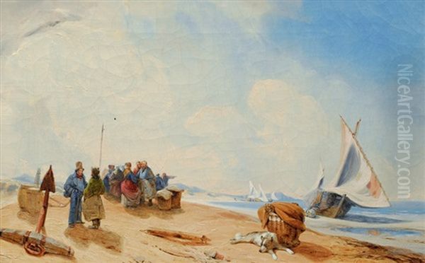 Fishing Boats On The Beach Of The Pomeranian Bight Oil Painting by Heinrich Gaetke