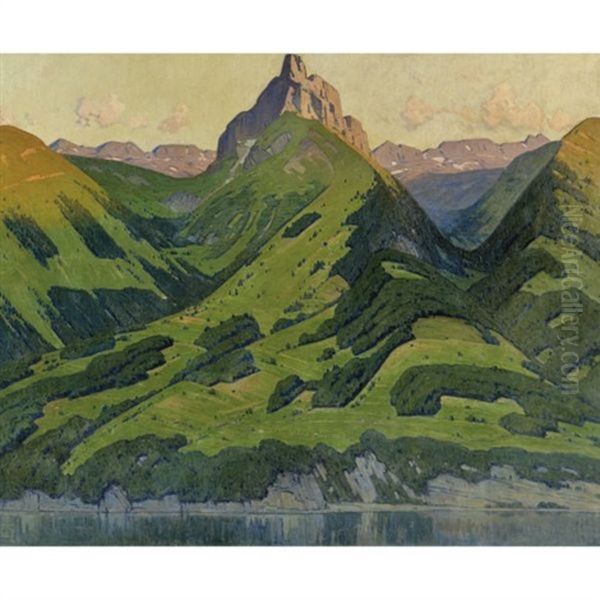 Murtschen Am Walensee (mount Murtschen At Lake Walen) Oil Painting by Hermann Gattiker