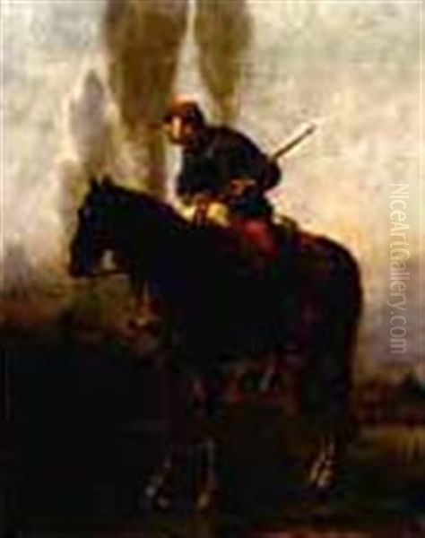 Franco-prussian War Soldier On Horseback Oil Painting by Alfred-Emile Gaubault