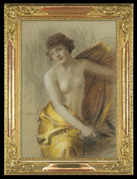 Nude In A Golden Drapery Oil Painting by Teodor Axentowicz