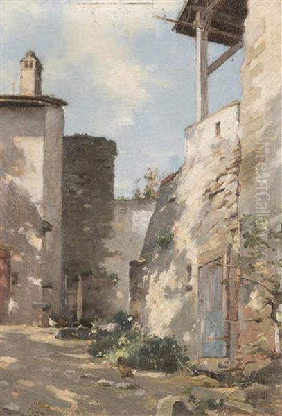 'cour De Ferme' Oil Painting by Leon Gaud