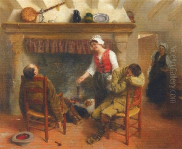 Scene De Taverne Oil Painting by Alphonse Gaudefroy