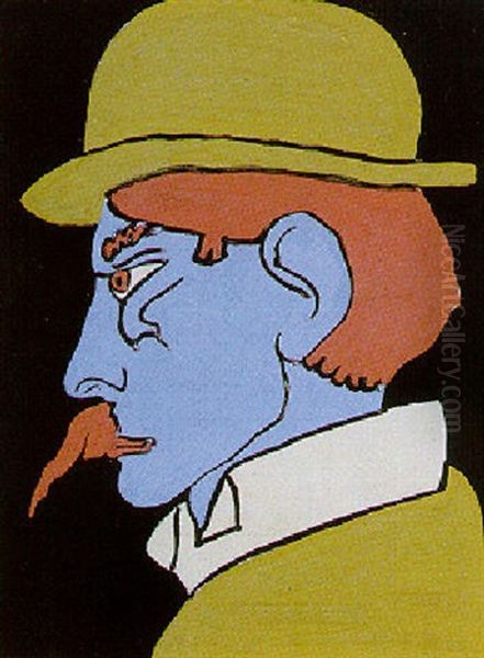 Man With Moustache, Profile Oil Painting by Henri Gaudier-Brzeska