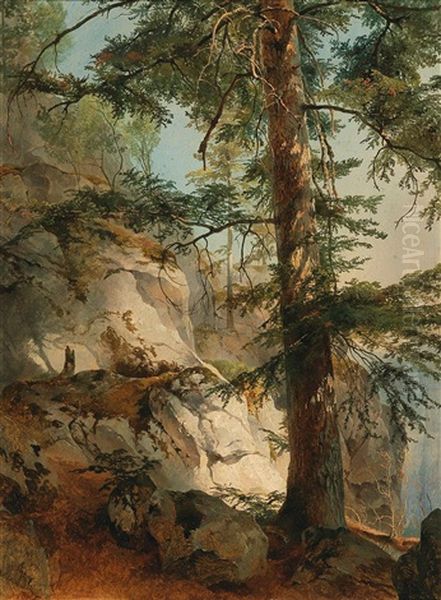 A Mountain Slope Oil Painting by Friedrich Gauermann