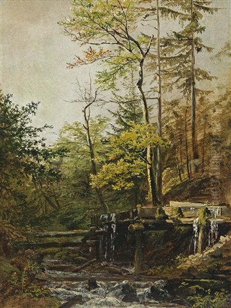 Die Wehre Aus Dem Posteldamm Oil Painting by Friedrich Gauermann