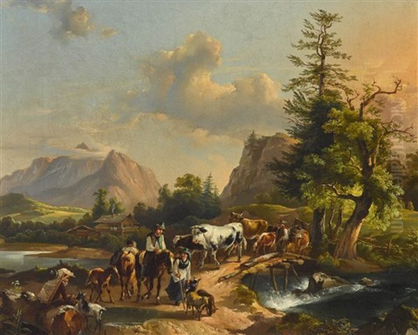 Ein Alpenzug Aus Berchtesgaden Oil Painting by Friedrich Gauermann