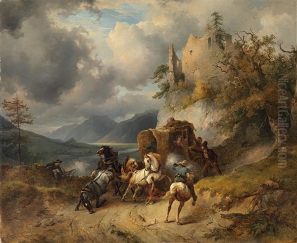 Der Uberfall Oil Painting by Friedrich Gauermann