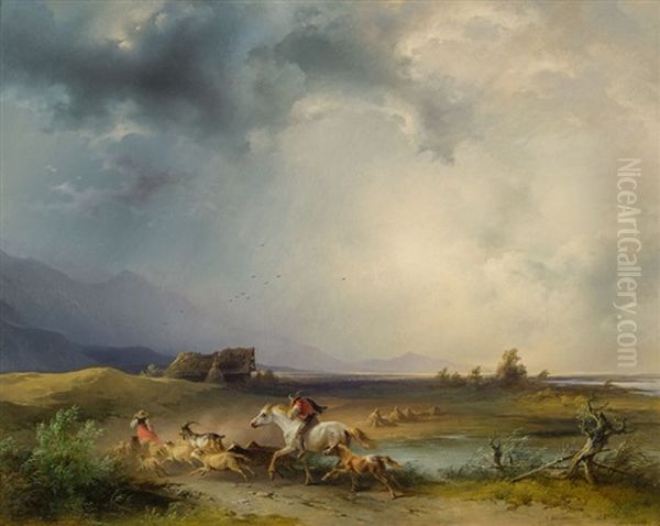 Heimkehr Einer Herde Bei Aufziehendem Gewitter Oil Painting by Friedrich Gauermann