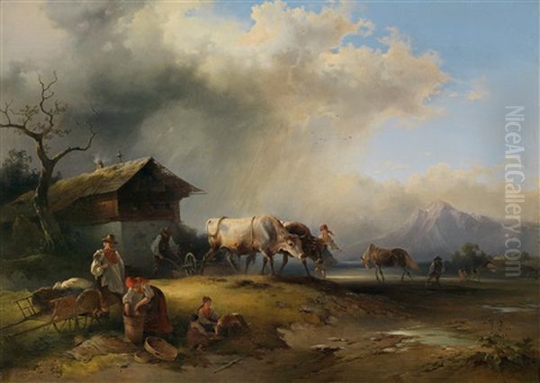 Pflugen Und Eggen Im Salzburgischen Oil Painting by Friedrich Gauermann