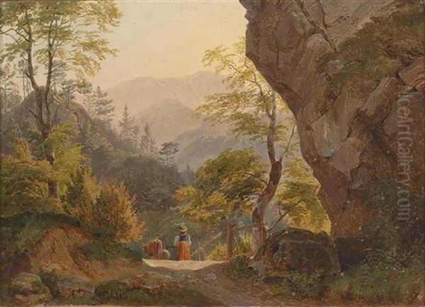 Landschaft Mit Hirten Am Heimweg Oil Painting by Friedrich Gauermann