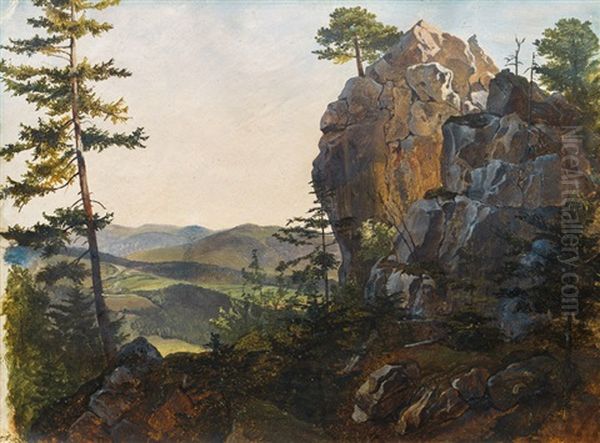 Landschaft Mit Den Balbersteinen Bei Miesenbach Oil Painting by Friedrich Gauermann