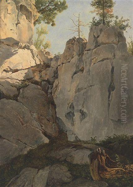 Felsental Oil Painting by Friedrich Gauermann