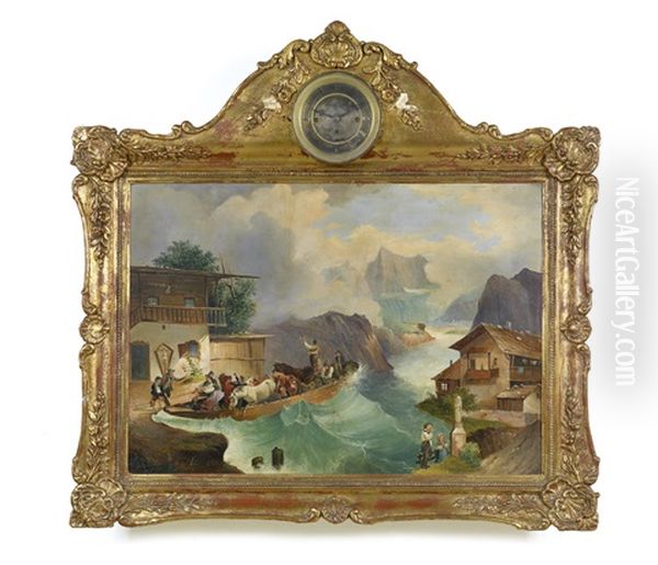 Alpenlandische Szene (biedermeier Bilderuhr Mit Musikspielwerk) Oil Painting by Friedrich Gauermann