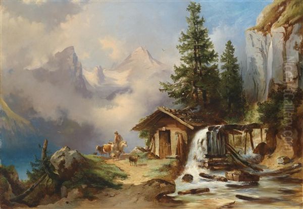 Auf Der Alm Oil Painting by Friedrich Gauermann