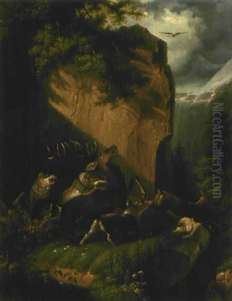 Hirschhatz Oil Painting by Friedrich Gauermann