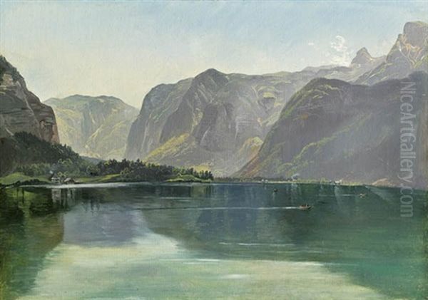 Hallstatter See Mit Kettenstein Oil Painting by Friedrich Gauermann