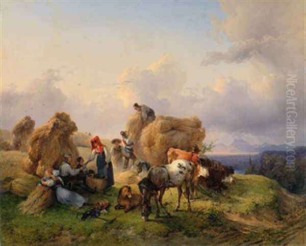 Ernteszene Im Voralpenland Oil Painting by Friedrich Gauermann