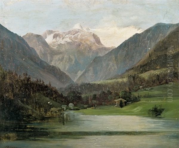 Seelandschaft Vor Dem Dachstein? Oil Painting by Friedrich Gauermann