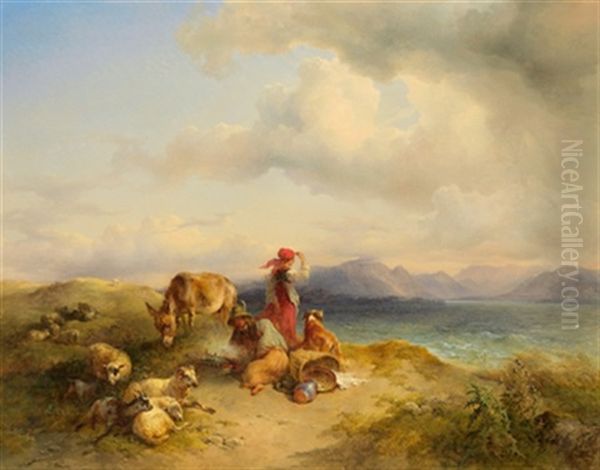 Schafweide Am Attersee Oil Painting by Friedrich Gauermann