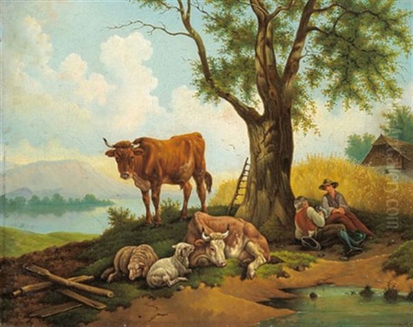 Des Landmanns Mittagsruhe Oil Painting by Friedrich Gauermann