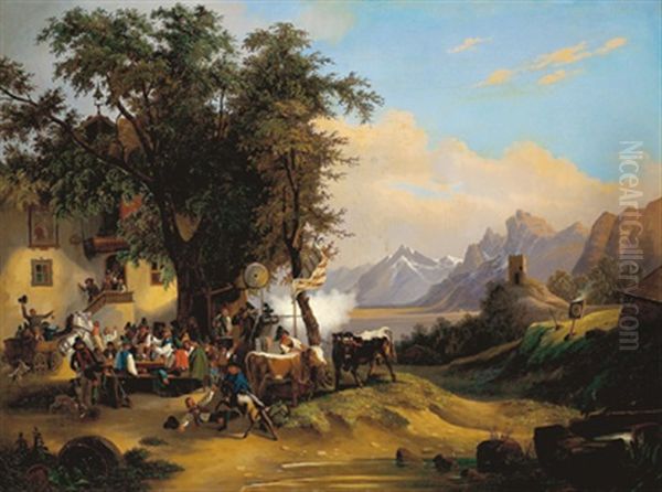 Scheibenschiesen In Tirol Oil Painting by Friedrich Gauermann