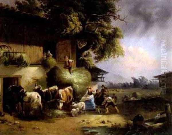 Heimkehr Der Herde Bei Aufziehendem Gewitter Oil Painting by Friedrich Gauermann