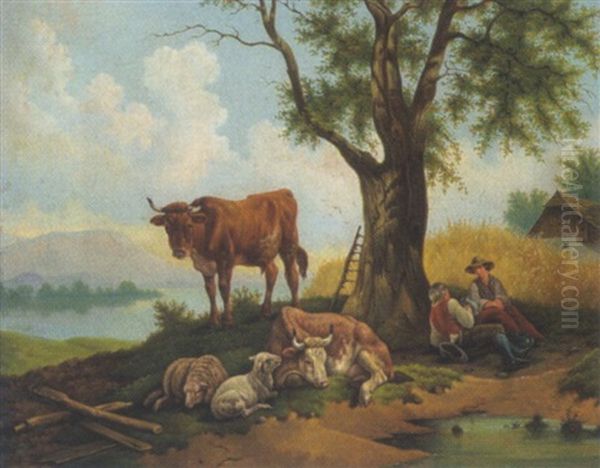 Das Landmanns Mittagsruhe Oil Painting by Friedrich Gauermann