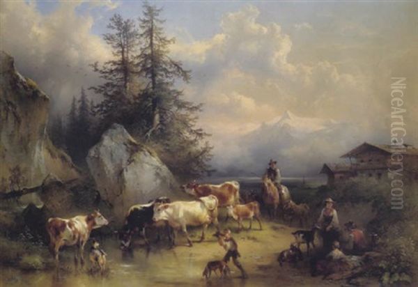 Viehtrieb Am Zellersee Oil Painting by Friedrich Gauermann