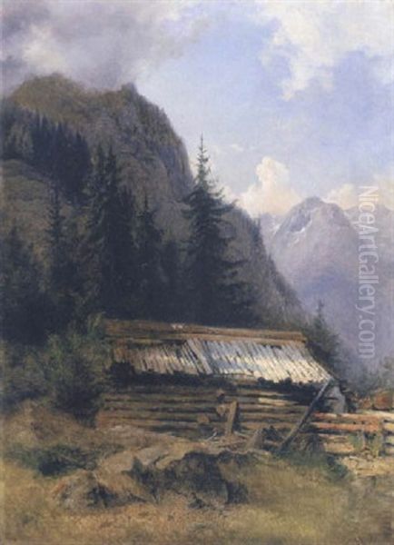 Almhutte Im Hochgebirge Oil Painting by Friedrich Gauermann