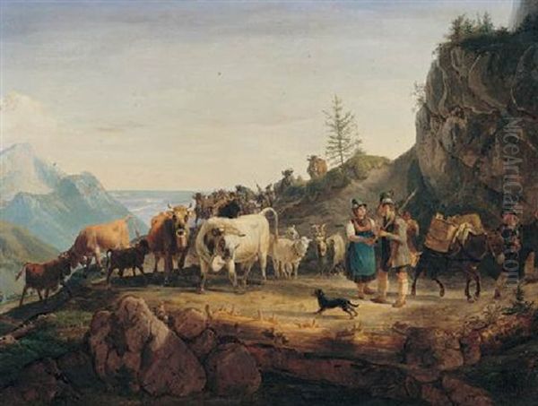 Almabtrieb Oil Painting by Friedrich Gauermann