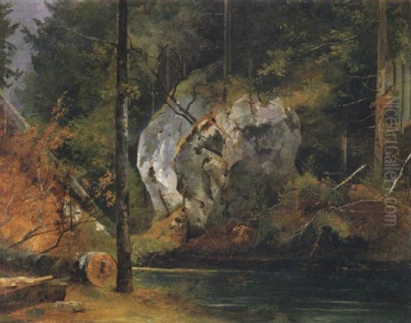 Felsblock An Einer Waldlichtung by Friedrich Gauermann