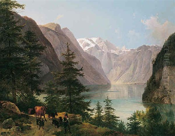 Viehherde Am Konigssee Oil Painting by Friedrich Gauermann