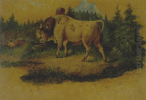 Stier In Einer Landschaft Stehend Oil Painting by Friedrich Gauermann