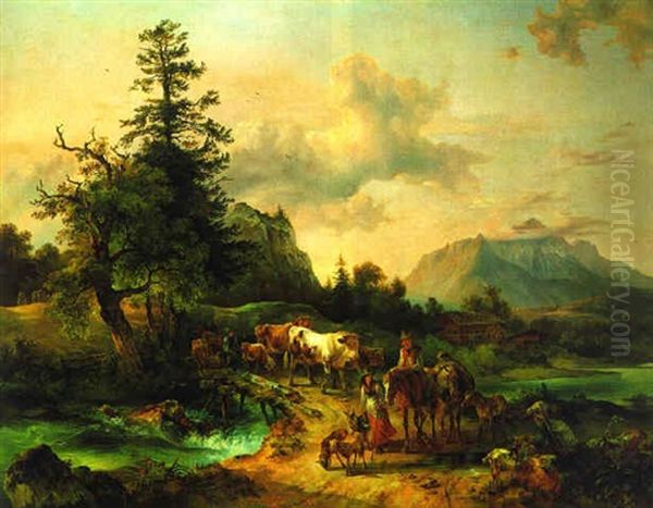 Alpenzug Aus Berchtesgaden Oil Painting by Friedrich Gauermann