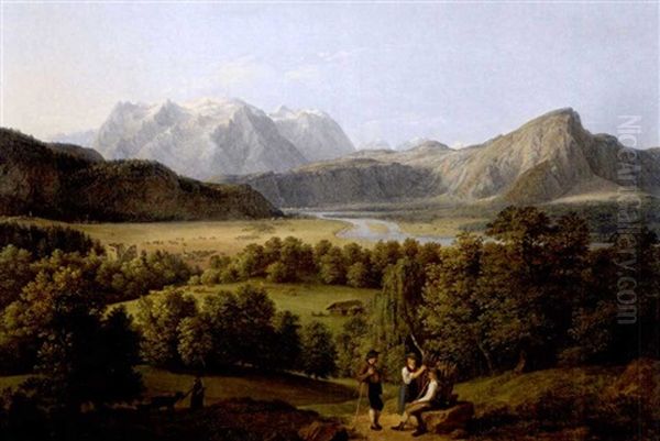 Vorarlberger Landschaft Mit Blick Ins Illtal Oil Painting by Jakob Gauermann