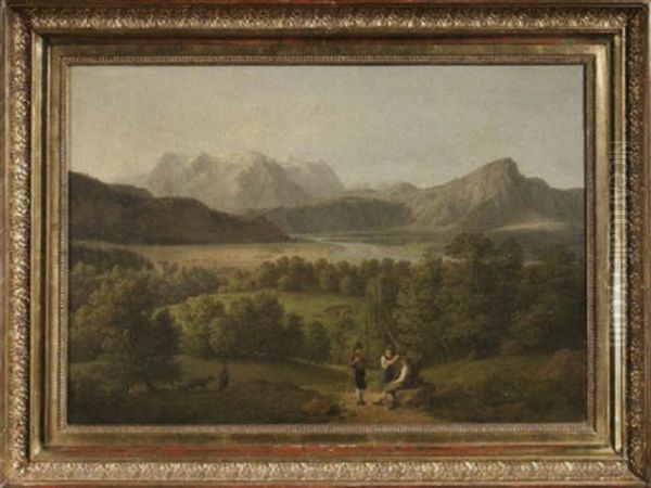 Weite Landschaftsdarstellung Mit Blick Uber Das Illtal Gegen Die Schnee- Und Eisbedeckten Berge Oil Painting by Jakob Gauermann