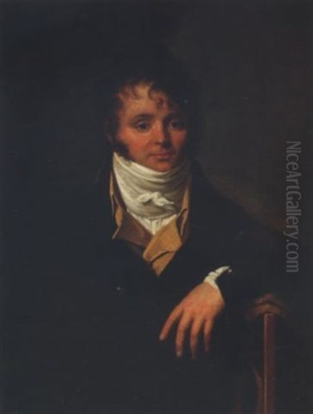 Portrait Of A Gentleman In A Dark Blue Coat, A Yellow Waistcoat With A White Cravat Oil Painting by Louis Gauffier