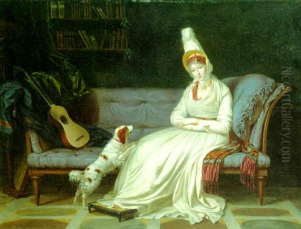 Portrait Of Elizabeth, Lady Webster, Later Lady Holland In A White Dress On A Chaise-longue Oil Painting by Louis Gauffier