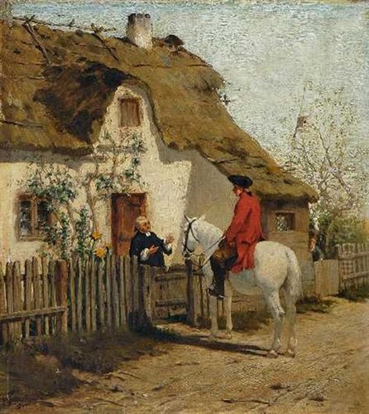 Reiter Und Dorfpfarrer Oil Painting by Ignaz Marcel Gaugengigl