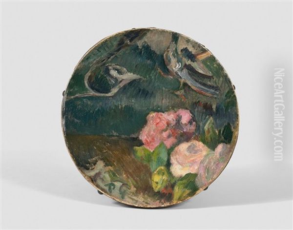 Fleurs Et Oiseau, Decor De Tambourin Oil Painting by Paul Gauguin