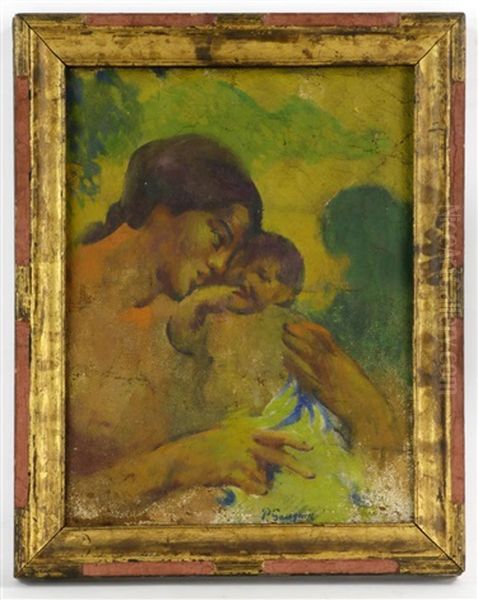 Indonesian Portrait Of Mother And Child Oil Painting by Paul Gauguin