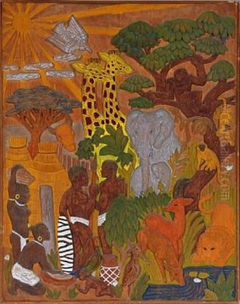 African People And Wildlife Oil Painting by Paul Gauguin