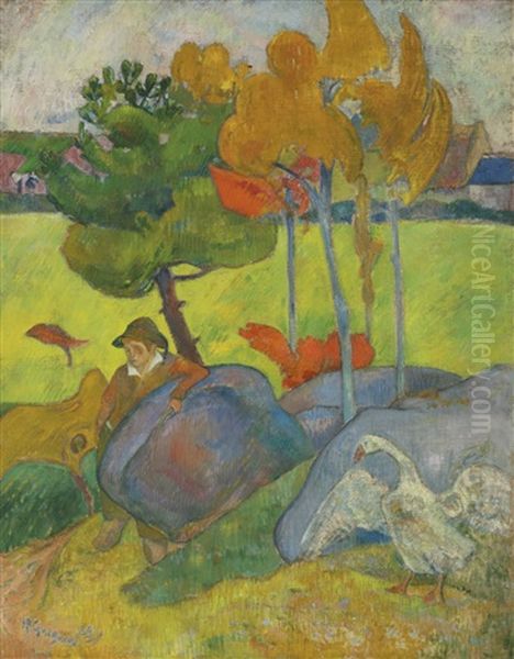 Petit Breton A L'oie Oil Painting by Paul Gauguin