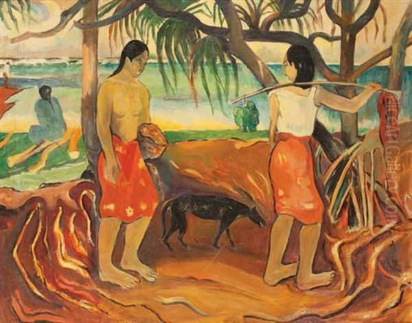 Scene A Tahiti Oil Painting by Paul Gauguin