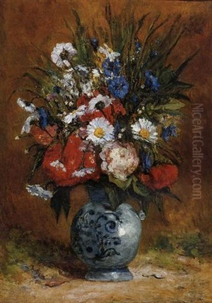 Marguerites Et Pivoines Dans Un Vase Bleu Oil Painting by Paul Gauguin