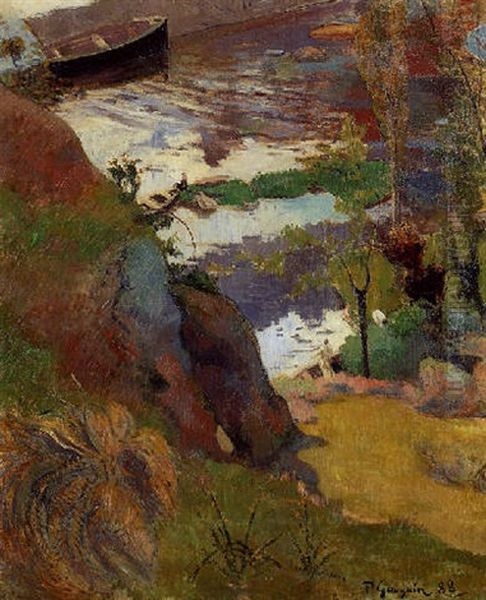 Pecheur Et Baigneurs Sur L'aven Oil Painting by Paul Gauguin