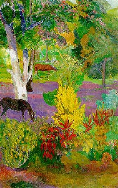 Paysage Aux Chevaux Oil Painting by Paul Gauguin